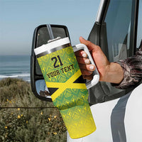 Custom Jamaica Reggae Boyz Tumbler With Handle With Traditional Pattern - Wonder Print Shop