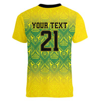 Custom Jamaica Reggae Boyz Women V-Neck T-Shirt With Traditional Pattern - Wonder Print Shop