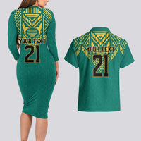 Jamaica Tribal Custom Football Couples Matching Long Sleeve Bodycon Dress and Hawaiian Shirt Green Style LT9 - Wonder Print Shop