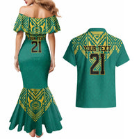 Jamaica Tribal Custom Football Couples Matching Mermaid Dress and Hawaiian Shirt Green Style LT9 - Wonder Print Shop