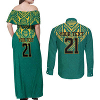 Jamaica Tribal Custom Football Couples Matching Off Shoulder Maxi Dress and Long Sleeve Button Shirt Green Style LT9 - Wonder Print Shop
