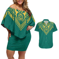 Jamaica Tribal Custom Football Couples Matching Off Shoulder Short Dress and Hawaiian Shirt Green Style LT9 - Wonder Print Shop