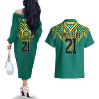 Jamaica Tribal Custom Football Couples Matching Off The Shoulder Long Sleeve Dress and Hawaiian Shirt Green Style LT9 - Wonder Print Shop
