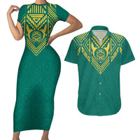 Jamaica Tribal Custom Football Couples Matching Short Sleeve Bodycon Dress and Hawaiian Shirt Green Style LT9 - Wonder Print Shop