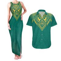 Jamaica Tribal Custom Football Couples Matching Tank Maxi Dress and Hawaiian Shirt Green Style LT9 - Wonder Print Shop