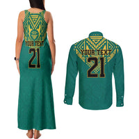 Jamaica Tribal Custom Football Couples Matching Tank Maxi Dress and Long Sleeve Button Shirt Green Style LT9 - Wonder Print Shop