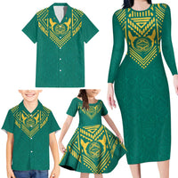 Jamaica Tribal Custom Football Family Matching Long Sleeve Bodycon Dress and Hawaiian Shirt Green Style LT9 - Wonder Print Shop