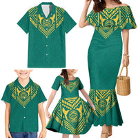 Jamaica Tribal Custom Football Family Matching Mermaid Dress and Hawaiian Shirt Green Style LT9 - Wonder Print Shop