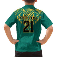 Jamaica Tribal Custom Football Family Matching Off The Shoulder Long Sleeve Dress and Hawaiian Shirt Green Style - Wonder Print Shop