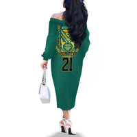 Jamaica Tribal Custom Football Family Matching Off The Shoulder Long Sleeve Dress and Hawaiian Shirt Green Style - Wonder Print Shop