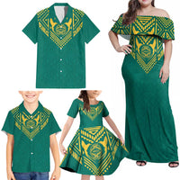 Jamaica Tribal Custom Football Family Matching Off Shoulder Maxi Dress and Hawaiian Shirt Green Style LT9 - Wonder Print Shop