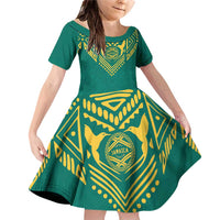 Jamaica Tribal Custom Football Family Matching Off Shoulder Short Dress and Hawaiian Shirt Green Style LT9 - Wonder Print Shop