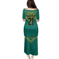 Jamaica Tribal Custom Football Family Matching Puletasi and Hawaiian Shirt Green Style - Wonder Print Shop