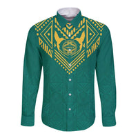 Jamaica Tribal Custom Football Long Sleeve Button Shirt Green Style - Wonder Print Shop