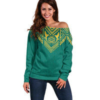 Jamaica Tribal Custom Football Off Shoulder Sweater Green Style - Wonder Print Shop