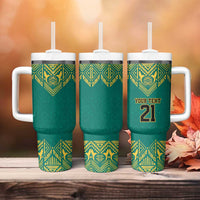 Jamaica Tribal Custom Football Tumbler With Handle Green Style - Wonder Print Shop