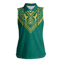 Jamaica Tribal Custom Football Women Sleeveless Polo Shirt Green Style - Wonder Print Shop
