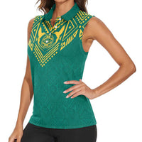Jamaica Tribal Custom Football Women Sleeveless Polo Shirt Green Style - Wonder Print Shop