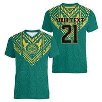 Jamaica Tribal Custom Football Women V-Neck T-Shirt Green Style - Wonder Print Shop