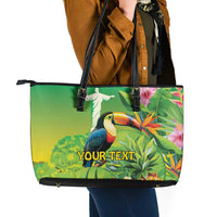 Brazil Rio-Toucan Bird Personalized Leather Tote Bag Tropical Flowers