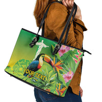 Brazil Rio-Toucan Bird Personalized Leather Tote Bag Tropical Flowers