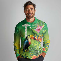 Brazil Rio-Toucan Bird Personalized Long Sleeve Polo Shirt Tropical Flowers
