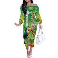 Brazil Rio-Toucan Bird Personalized Off The Shoulder Long Sleeve Dress Tropical Flowers