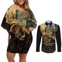 Gulf Of Mexico Couples Matching Off Shoulder Short Dress and Long Sleeve Button Shirt Historic Gulf of Mexico Map Since 1550