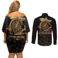 Gulf Of Mexico Couples Matching Off Shoulder Short Dress and Long Sleeve Button Shirt Historic Gulf of Mexico Map Since 1550