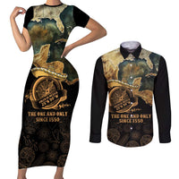 Gulf Of Mexico Couples Matching Short Sleeve Bodycon Dress and Long Sleeve Button Shirt Historic Gulf of Mexico Map Since 1550