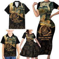 Gulf Of Mexico Family Matching Short Sleeve Bodycon Dress and Hawaiian Shirt Historic Gulf of Mexico Map Since 1550