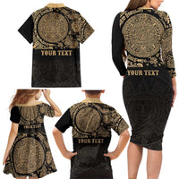 Gulf of Mexico Personalized Family Matching Long Sleeve Bodycon Dress and Hawaiian Shirt Since 1569 Aztec Vingtage