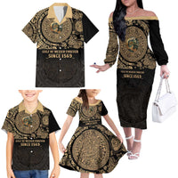 Gulf of Mexico Personalized Family Matching Off The Shoulder Long Sleeve Dress and Hawaiian Shirt Since 1569 Aztec Vingtage