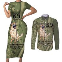 United States Canine Personalized Couples Matching Short Sleeve Bodycon Dress and Long Sleeve Button Shirt USA Military K9s Camouflage