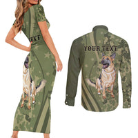 United States Canine Personalized Couples Matching Short Sleeve Bodycon Dress and Long Sleeve Button Shirt USA Military K9s Camouflage