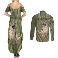 United States Canine Personalized Couples Matching Summer Maxi Dress and Long Sleeve Button Shirt USA Military K9s Camouflage