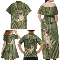United States Canine Personalized Family Matching Off Shoulder Maxi Dress and Hawaiian Shirt USA Military K9s Camouflage