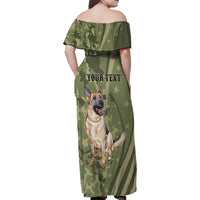 United States Canine Personalized Family Matching Off Shoulder Maxi Dress and Hawaiian Shirt USA Military K9s Camouflage