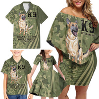 United States Canine Personalized Family Matching Off Shoulder Short Dress and Hawaiian Shirt USA Military K9s Camouflage
