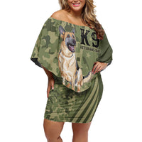 United States Canine Personalized Off Shoulder Short Dress USA Military K9s Camouflage