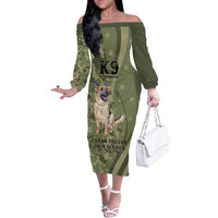 United States Canine Personalized Off The Shoulder Long Sleeve Dress USA Military K9s Camouflage