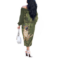 United States Canine Personalized Off The Shoulder Long Sleeve Dress USA Military K9s Camouflage