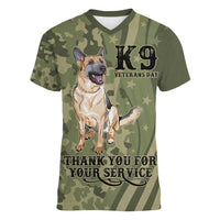 United States Canine Personalized Women V-Neck T-Shirt USA Military K9s Camouflage