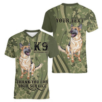 United States Canine Personalized Women V-Neck T-Shirt USA Military K9s Camouflage