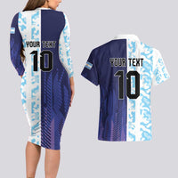 Argentina Football Custom Couples Matching Long Sleeve Bodycon Dress and Hawaiian Shirt Vamos La Albiceleste Half Version