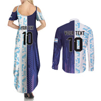 Argentina Football Custom Couples Matching Summer Maxi Dress and Long Sleeve Button Shirt Vamos La Albiceleste Half Version