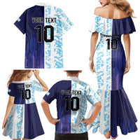 Argentina Football Custom Family Matching Mermaid Dress and Hawaiian Shirt Vamos La Albiceleste Half Version