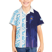 Argentina Football Custom Family Matching Off The Shoulder Long Sleeve Dress and Hawaiian Shirt Vamos La Albiceleste Half Version