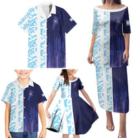 Argentina Football Custom Family Matching Puletasi and Hawaiian Shirt Vamos La Albiceleste Half Version