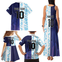 Argentina Football Custom Family Matching Tank Maxi Dress and Hawaiian Shirt Vamos La Albiceleste Half Version